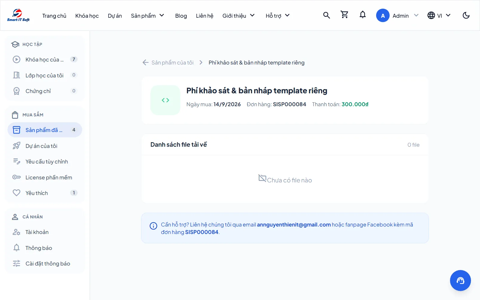Chi tiết sản phẩm đã mua với danh sách file